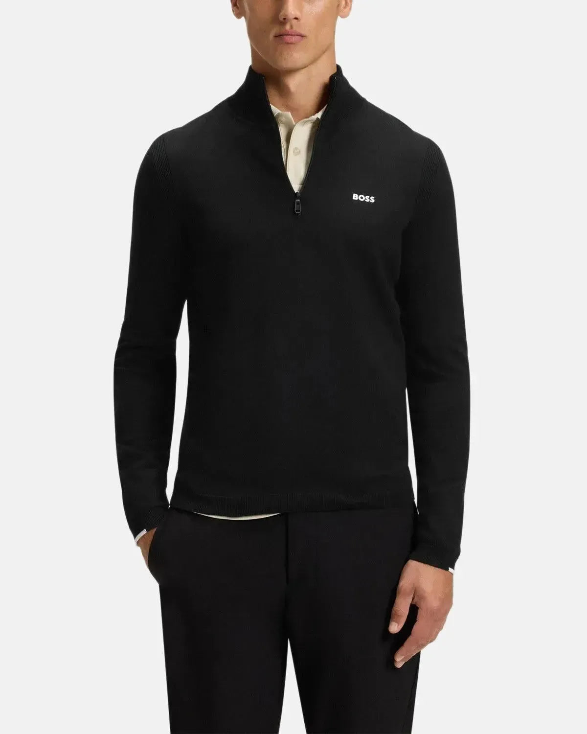 BOSS K-EVERX 1/4 ZIP COTTON KNIT BLACK