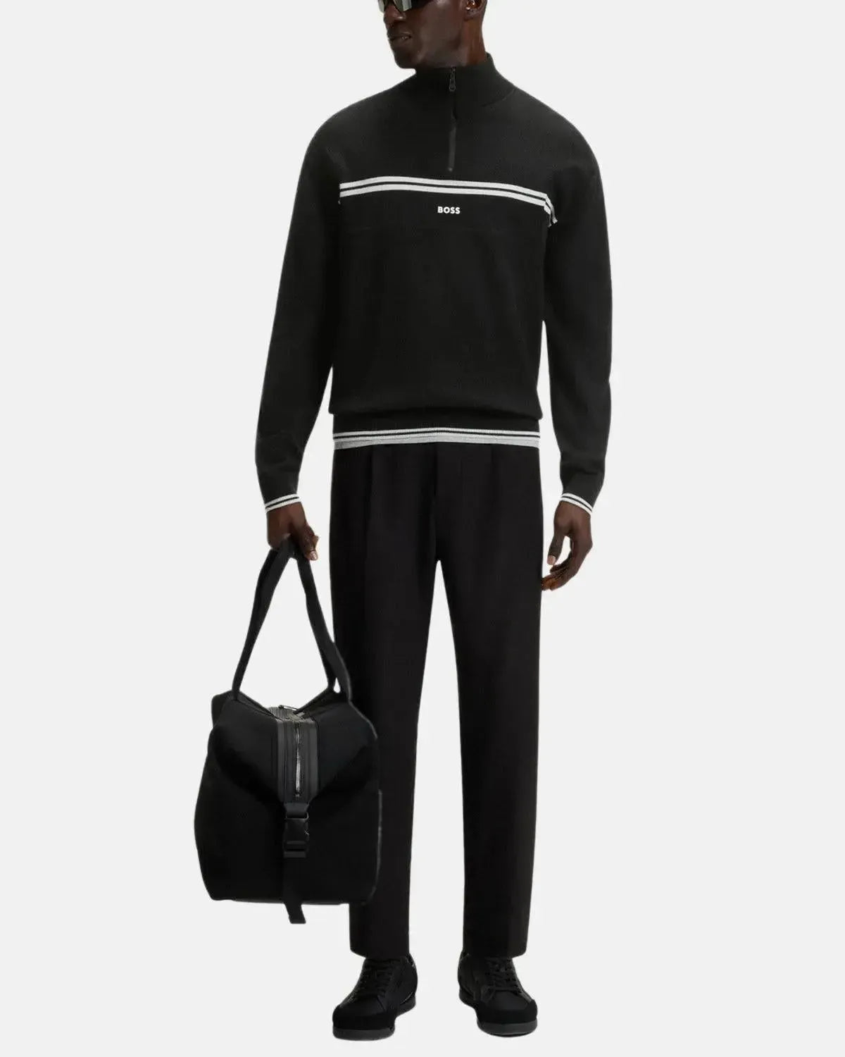 BOSS K-ZONE STRIPE DETAIL 1/4 ZIP KNIT BLACK