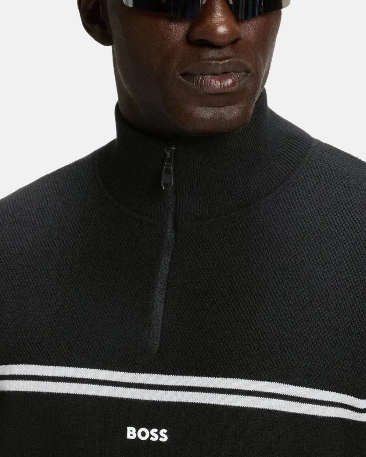 BOSS K-ZONE STRIPE DETAIL 1/4 ZIP KNIT BLACK