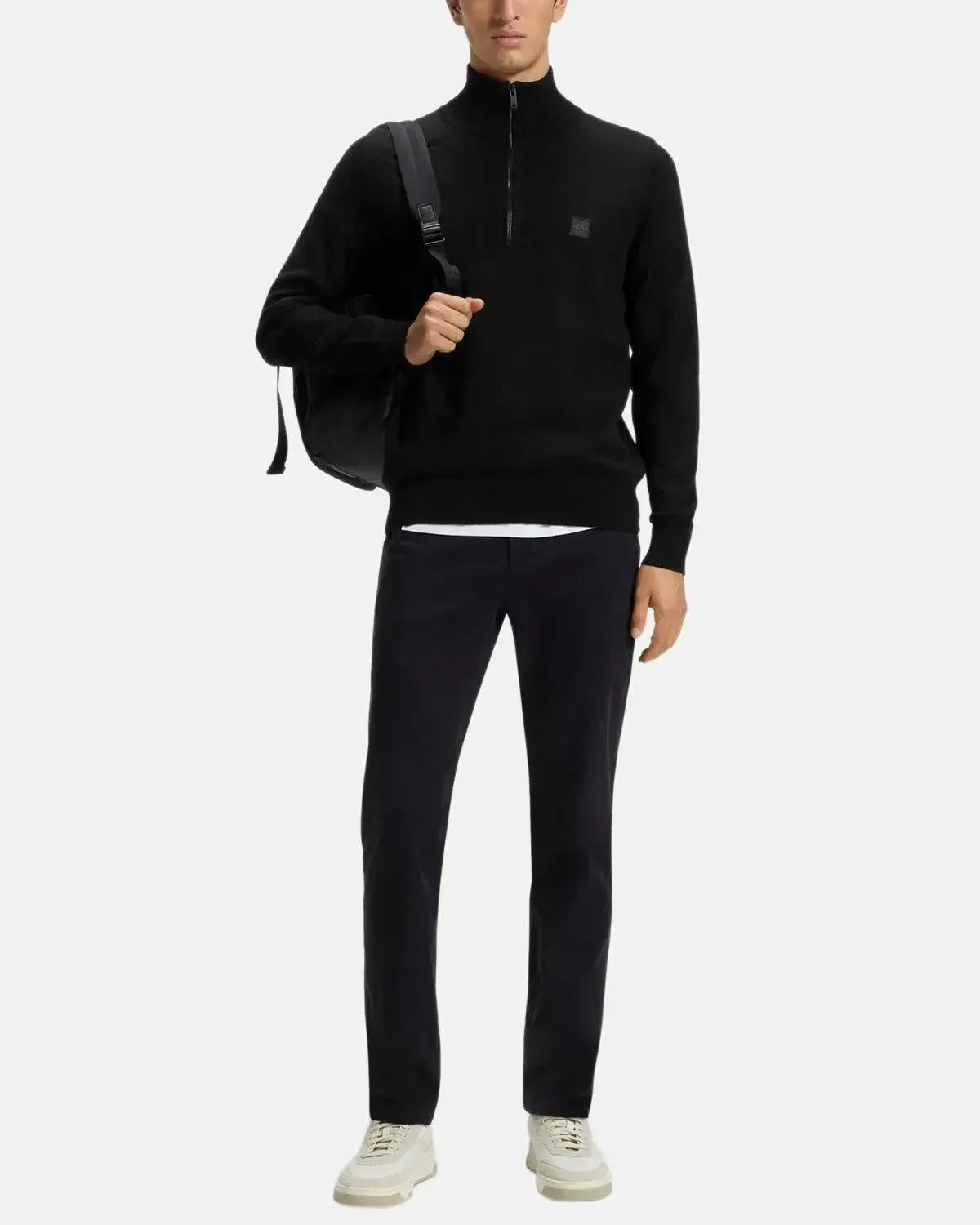BOSS KANOBIX 1/4 ZIP COTTON CASHMERE KNIT BLACK