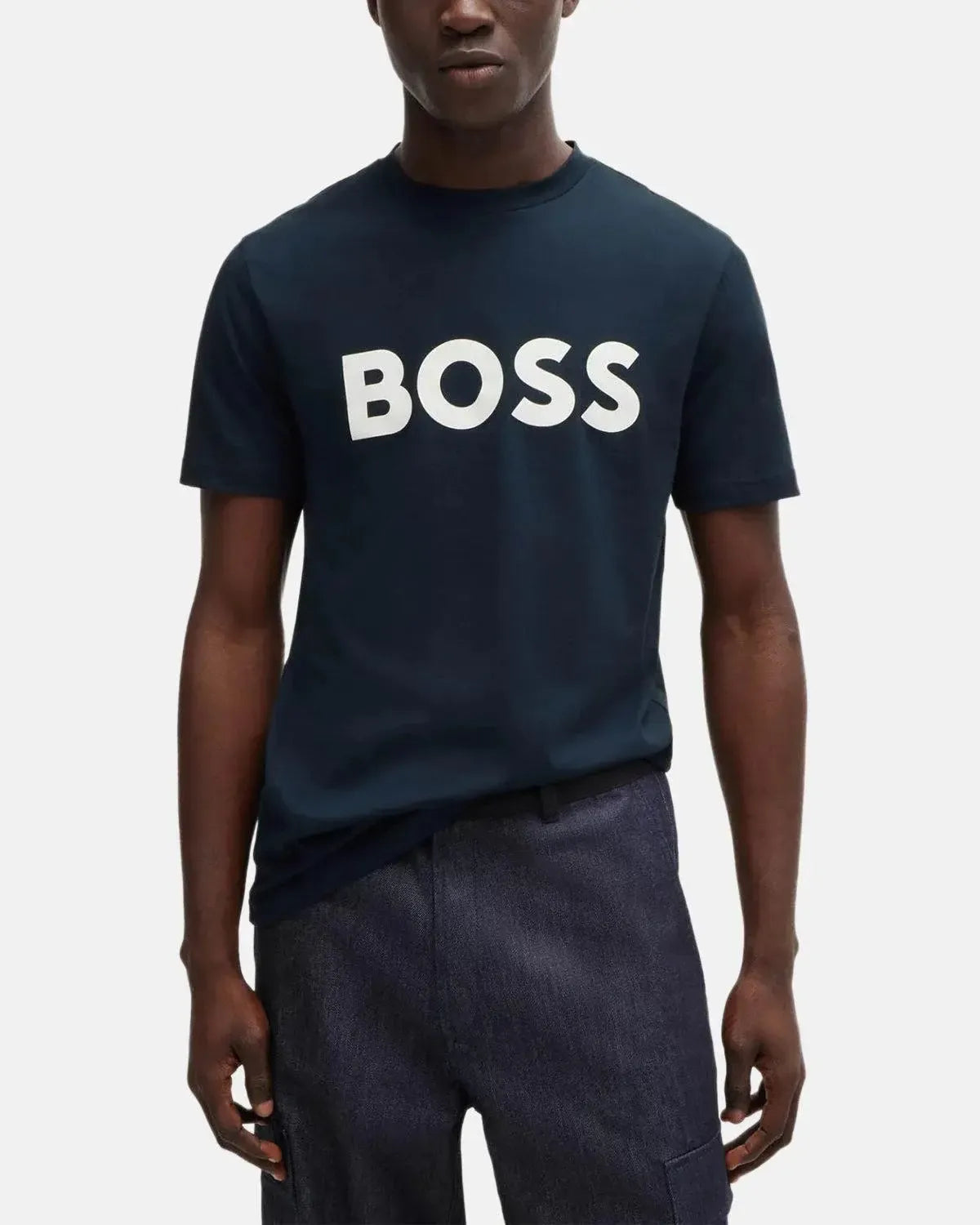 BOSS THINKING 1 RUBBER PRINT LOGO T-SHIRT DARK BLUE