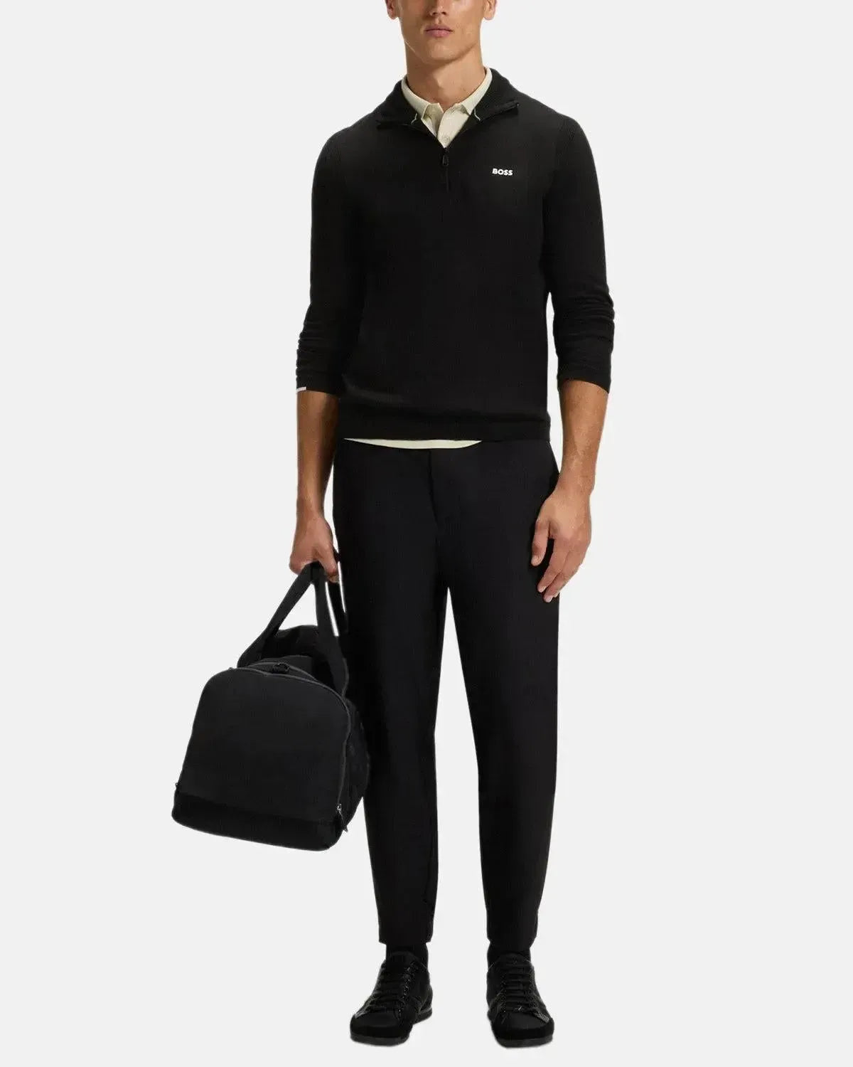 BOSS K-EVERX 1/4 ZIP COTTON KNIT BLACK