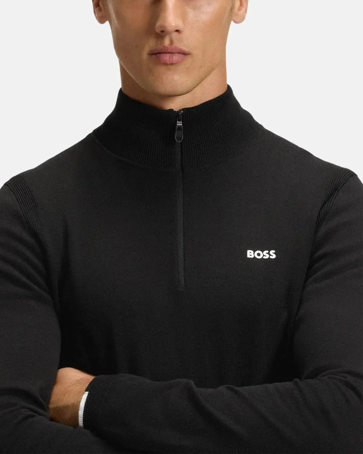 BOSS K-EVERX 1/4 ZIP COTTON KNIT BLACK
