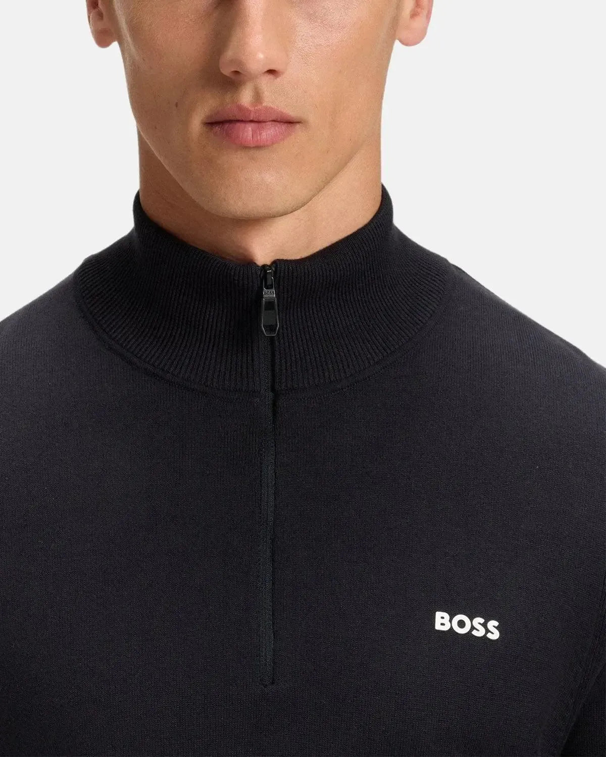 BOSS K-EVERX 1/4 ZIP COTTON KNIT DARK BLUE