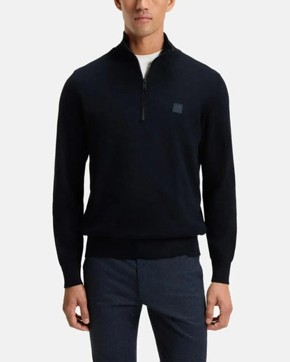 BOSS KANOBIX 1/4 ZIP COTTON CASHMERE KNIT DARK BLUE