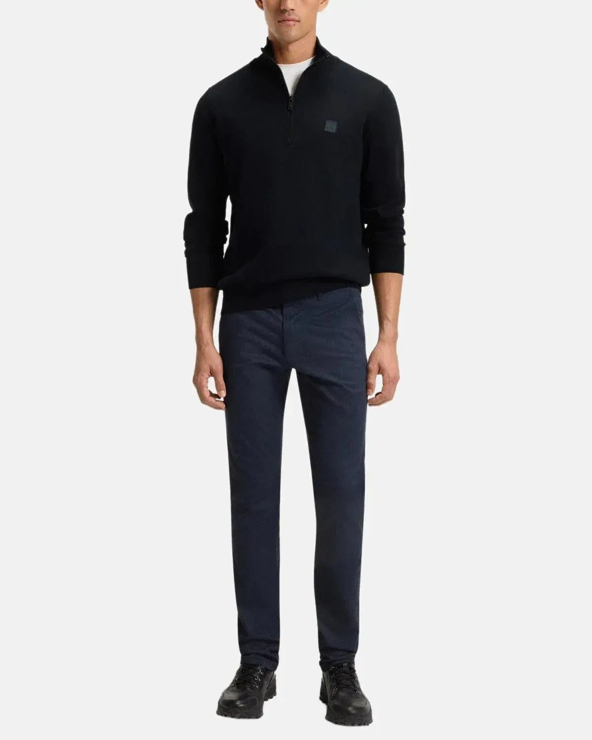 BOSS KANOBIX 1/4 ZIP COTTON CASHMERE KNIT DARK BLUE