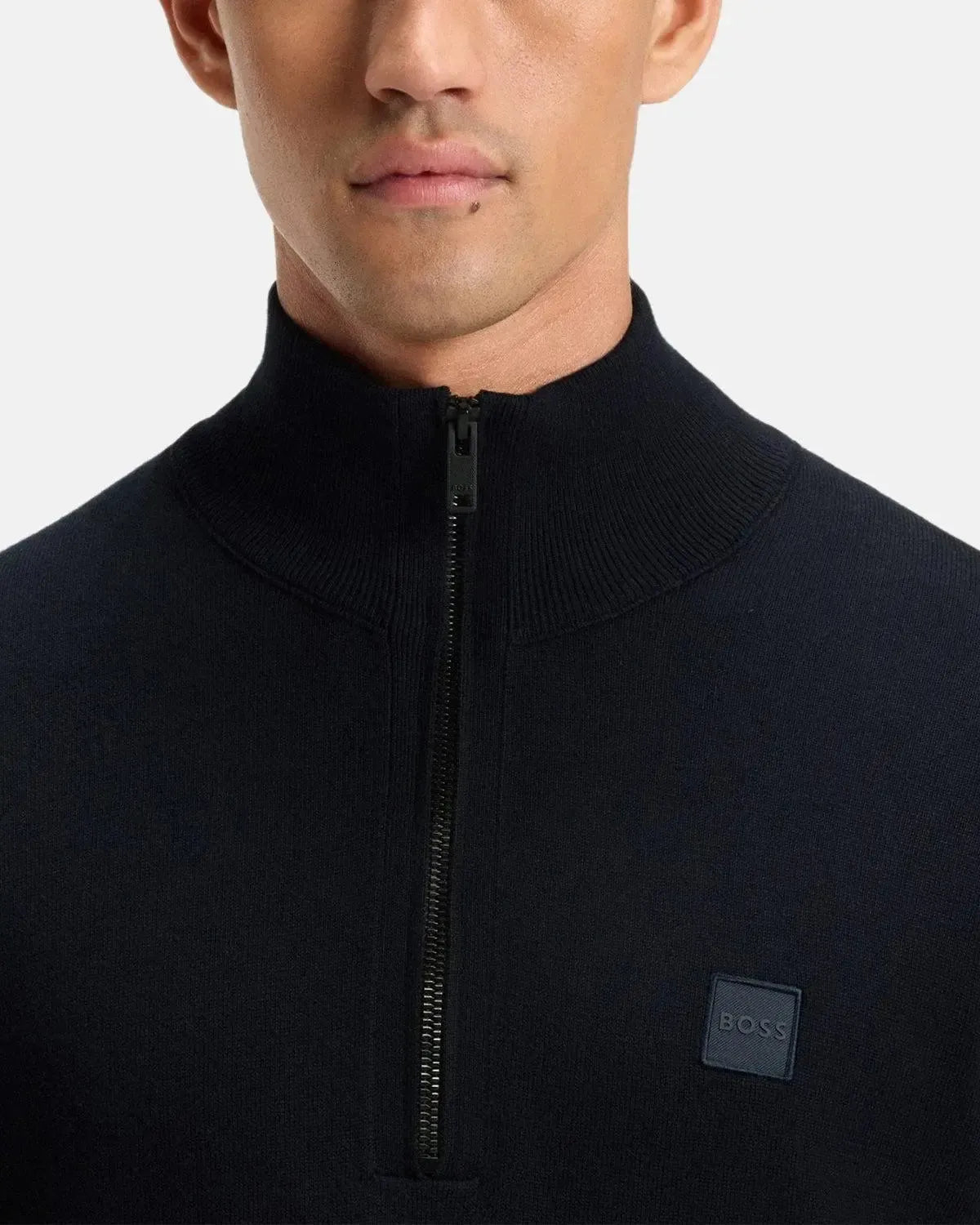 BOSS KANOBIX 1/4 ZIP COTTON CASHMERE KNIT DARK BLUE