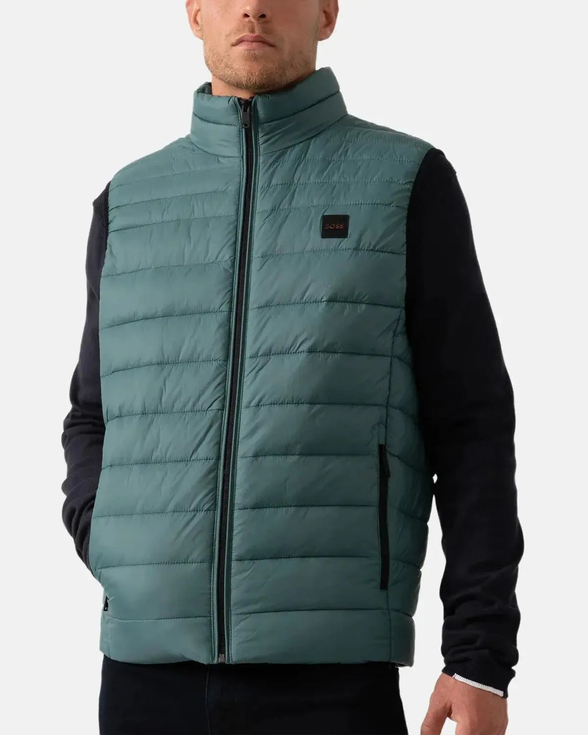BOSS ODEN SLIM FIT PACKABLE GILET OPEN GREEN