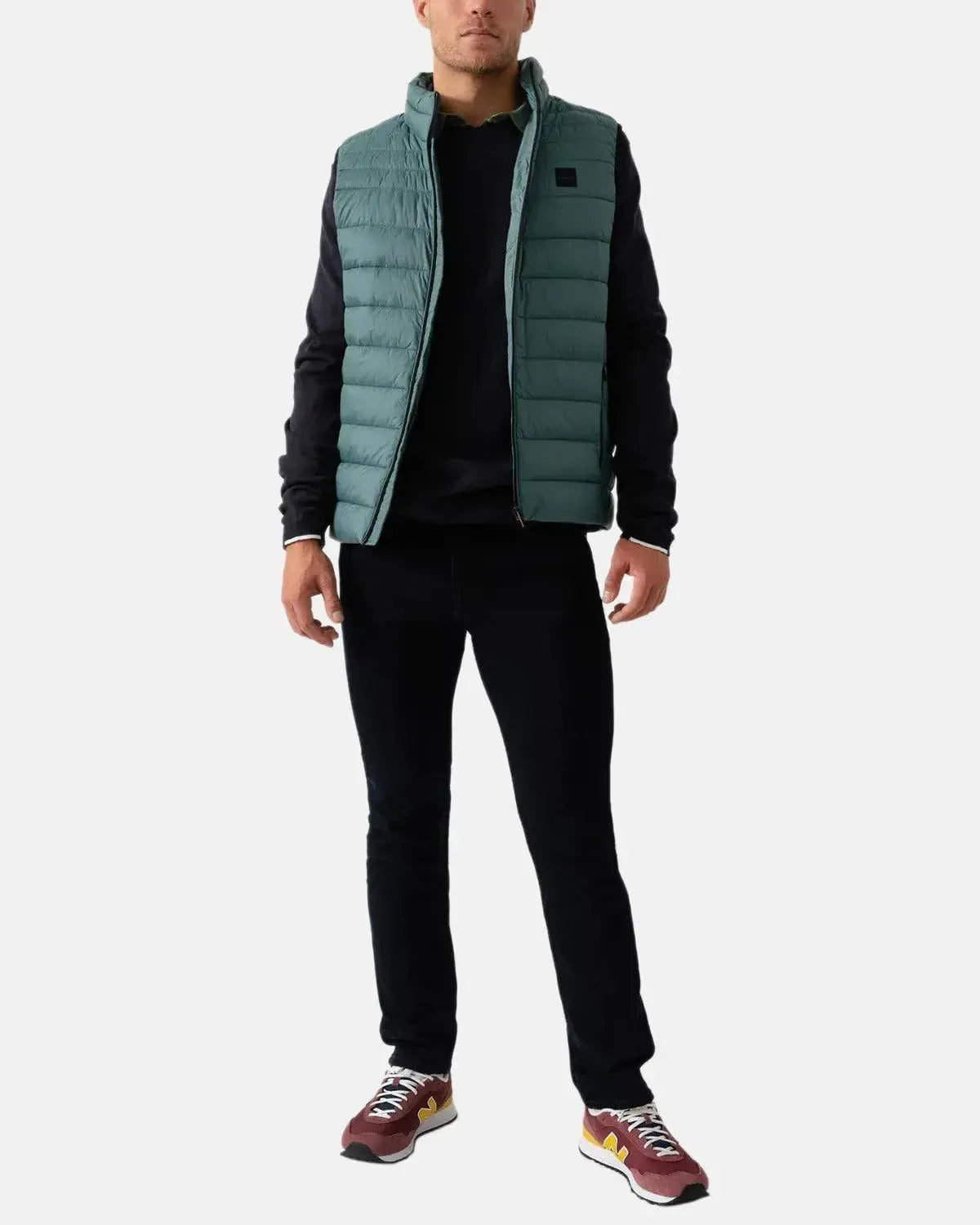 BOSS ODEN SLIM FIT PACKABLE GILET OPEN GREEN