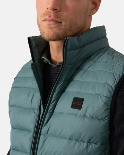 BOSS ODEN SLIM FIT PACKABLE GILET OPEN GREEN