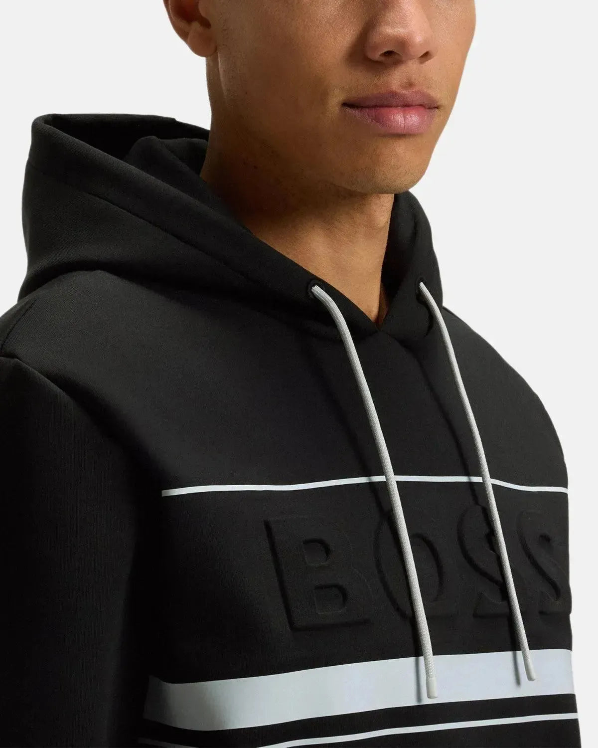 BOSS SOODY ZONE EMBOSSED LOGO HOODIE BLACK
