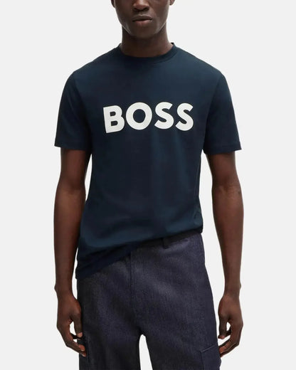 BOSS THINKING 1 RUBBER PRINT LOGO T-SHIRT DARK BLUE