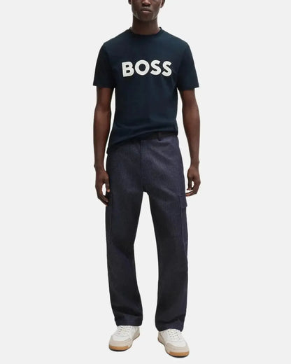 BOSS THINKING 1 RUBBER PRINT LOGO T-SHIRT DARK BLUE